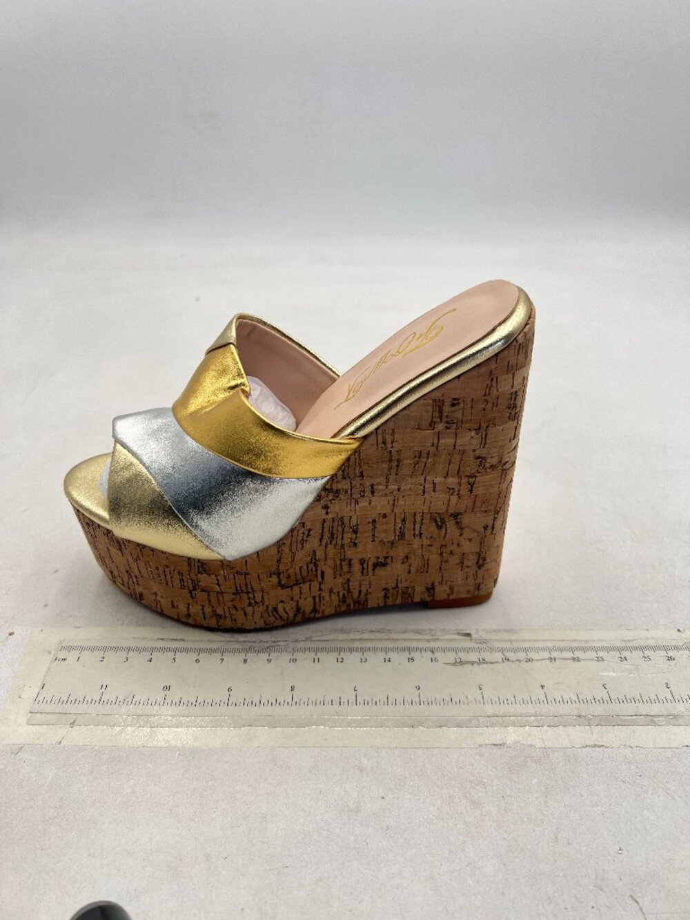FOWT Gold High Wedges Heel Slide Sandals Open Toe Platform Slippers Mules